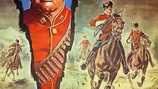 Das Filmplakat für „Die Rote Schwadron“ zeigt Robert Ryan als Offizier der kanadischen Polizei zu Pferd.