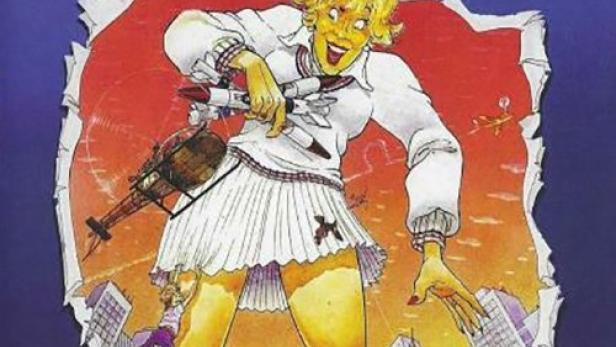 Das Cover des Films „Mama ist böse“ mit einer Comiczeichnung von Nelly Frijda als überdimensionaler Frau.