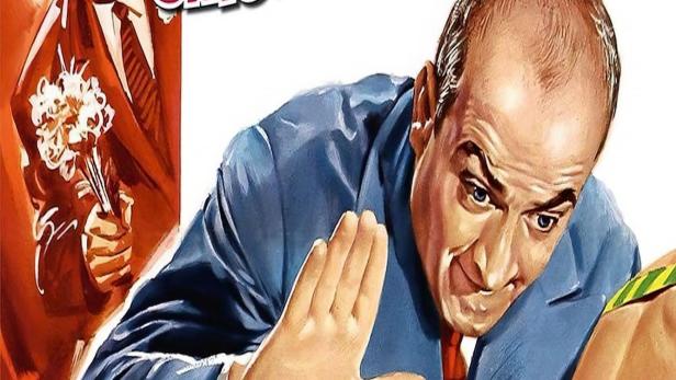 Das Filmplakat zu „Der Umstandskrämer“ mit Louis de Funès zeigt eine komische Szene.