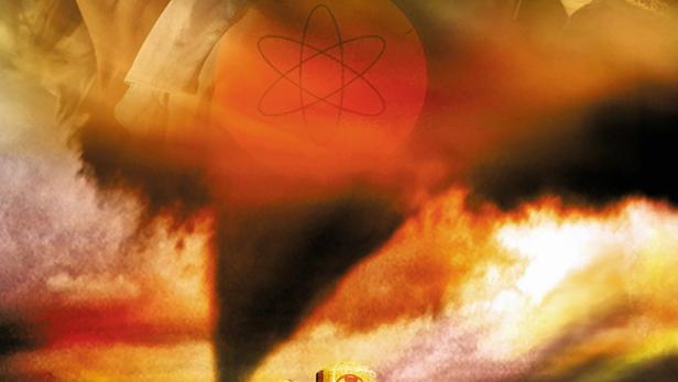 Das Filmplakat für „Atomic Twister“ zeigt eine Frau, einen Mann und einen Tornado, der auf ein Atomkraftwerk zurast.
