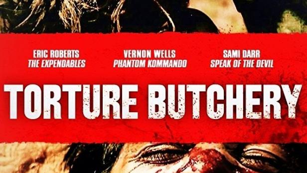 Das Cover des Horrorfilms „Torture Butchery“ zeigt zwei gefolterte Männer.