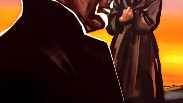 Das Filmplakat für „Vor Sonnenuntergang“ zeigt einen Mann und eine Frau vor einem orangefarbenen Himmel.