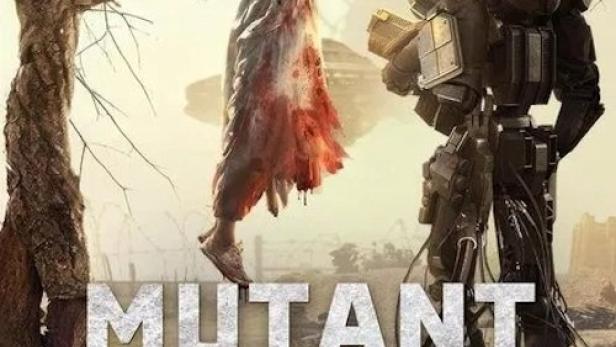 Ein Filmplakat für „Mutant: Herrschaft der Todesmaschinen“ zeigt eine erhängte Frau neben einem Roboter.