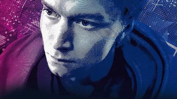 Das Filmplakat für „The Bank Hacker“ zeigt das stilisierte Gesicht eines jungen Mannes.