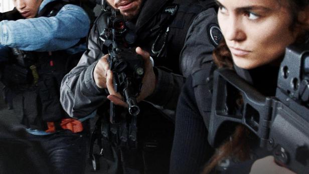 Ein Poster für „The Brigade“, eine Magenta TV-exklusive Serie, zeigt ein Team in Kampfmontur.