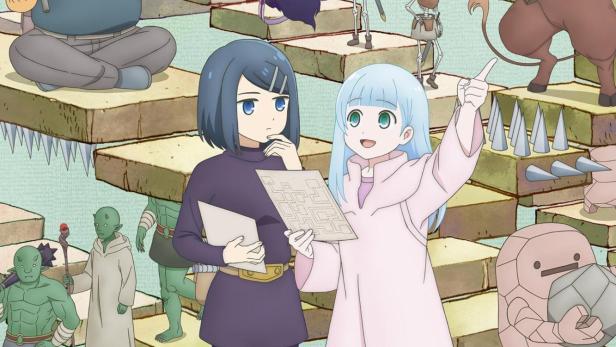 Eine Illustration mit Charakteren und Monstern aus der Anime-Serie „Delicious in Dungeon“.