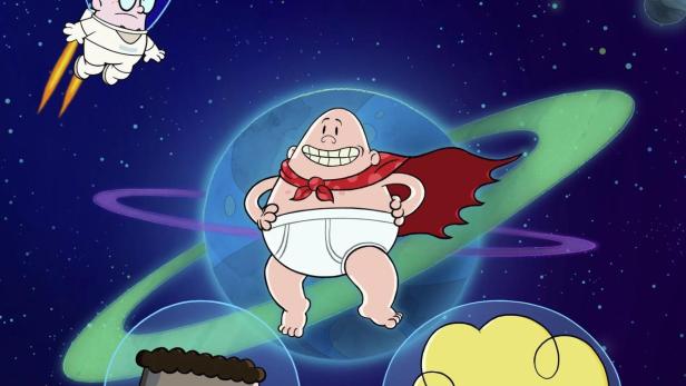 Das Poster für „The Epic Tales of Captain Underpants in Space!“ zeigt die Figuren im Weltraum.