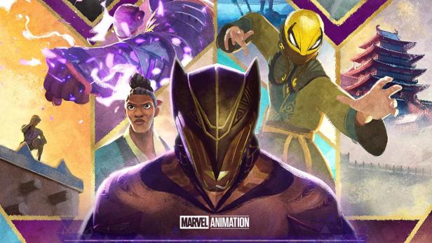Das Poster für „Eyes of Wakanda“ von Marvel Animation zeigt verschiedene Charaktere in Aktion.
