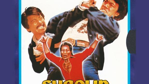 Das VHS-Cover des Films „Bruce Li und die Todesfinger der Shaolin“ zeigt Kampfsportler in Aktion.