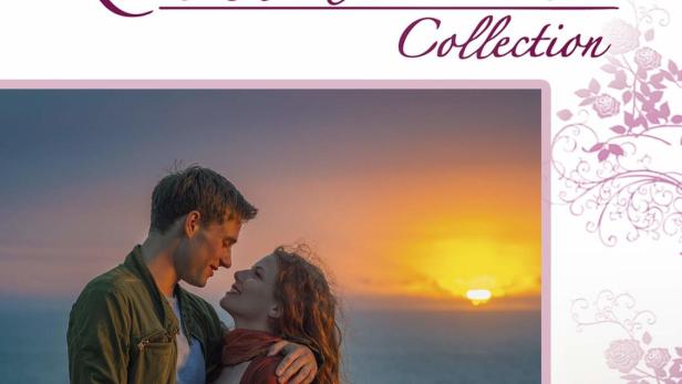 Ein Paar umarmt sich vor einem Sonnenuntergang am Meer, Cover von „Rosamunde Pilcher – Schutzengel“.