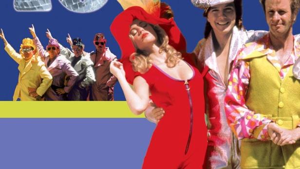 Das Filmplakat für „The Spirit of '76“ zeigt Personen in farbenfrohen 70er-Jahre-Outfits.