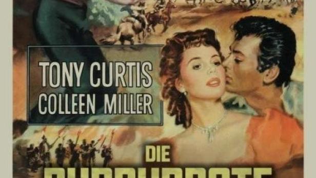 Das Filmplakat für „Die purpurrote Maske“ mit Tony Curtis und Colleen Miller.