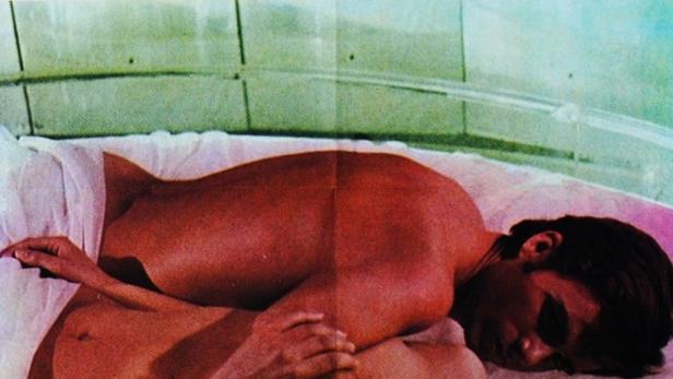 Das Filmplakat für „Kameliendame 2000“ zeigt ein Paar im Bett.