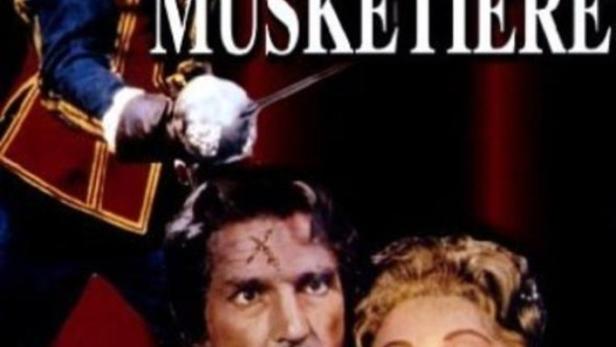 Das Filmplakat für „Das Zeichen der Musketiere“ zeigt Schauspieler in Kostümen.