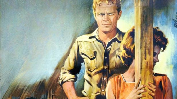 Das Filmplakat für „Die Lady und der Tramp“ zeigt Steve McQueen und Ali MacGraw vor einer Kampfszene.