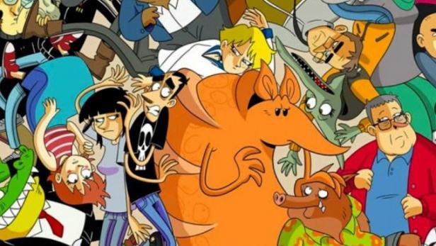 Das Cover der Netflix-Serie „Questo mondo non mi renderà cattivo“ mit vielen Comicfiguren.