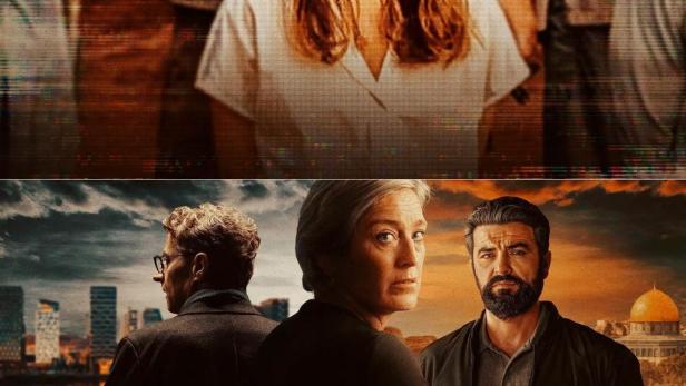 Das Filmplakat für „Bortført“ zeigt eine junge Frau und drei weitere Personen vor verschiedenen Hintergründen.