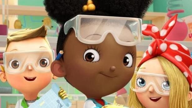 Das Poster für die Netflix-Serie „Ada Twist, Scientist“ mit Ada und ihren Freunden im Labor.