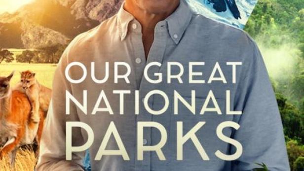Das Poster für „Unsere grossen Nationalparks“ mit Barack Obama vor verschiedenen Naturlandschaften.