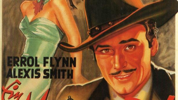 Das Filmplakat für „San Antonio“ mit Errol Flynn und Alexis Smith.