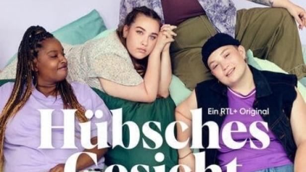 Das Cover der RTL+-Serie „Hübsches Gesicht“ zeigt vier junge Frauen unterschiedlicher Statur und Herkunft.