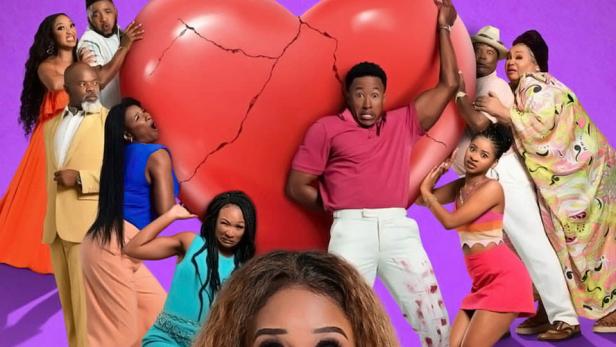 Das Filmplakat zu „How to Ruin Love“ zeigt eine Frau im Vordergrund und eine Gruppe von Menschen um ein zerbrochenes Herz herum.