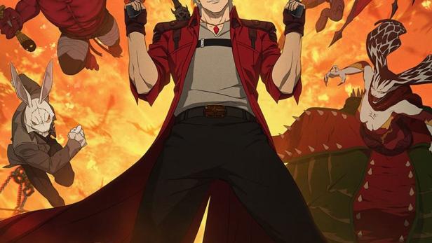 Ein animiertes Bild von Dante, der von Dämonen aus „Devil May Cry“ umgeben ist.