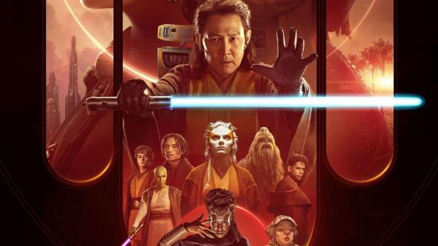 Das Poster für „Star Wars: The Acolyte“ zeigt mehrere Charaktere mit Lichtschwertern.