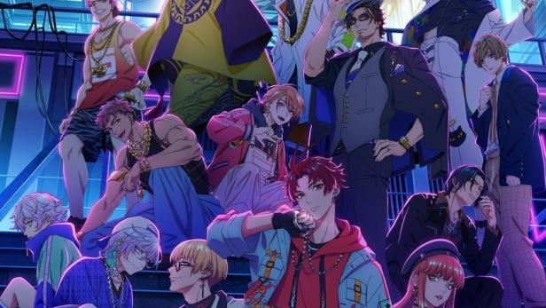 Ein Gruppenbild der Charaktere aus „Paradox Live The Animation“ vor einer futuristischen Stadtkulisse.