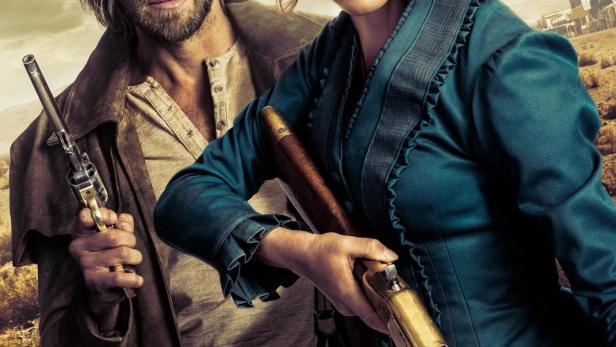 Ein Mann mit Hut und eine Frau mit Gewehr auf dem Filmplakat zu „Walker: Independence“.