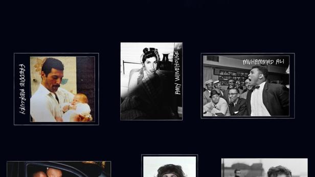 Das BBC-Logo und das Titelbild von „A Life in Ten Pictures“ mit Porträts von Freddie Mercury, Tupac Shakur, Elizabeth Taylor, Amy Winehouse, John Lennon und Muhammad Ali.