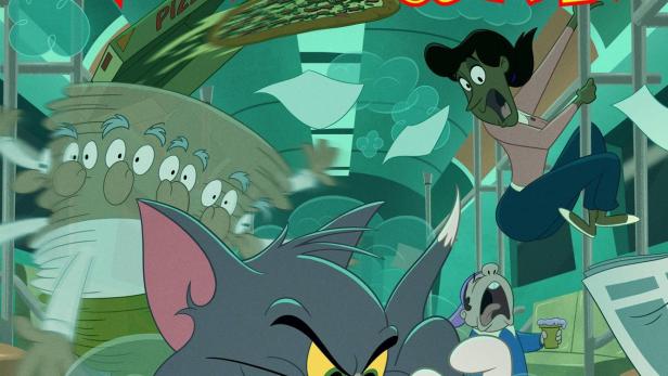 Das Poster für „Tom and Jerry in New York“ zeigt Tom und Jerry inmitten von Chaos in der Stadt.