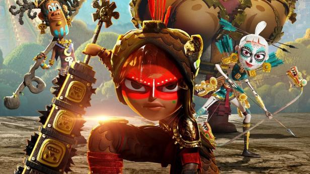 Das animierte Poster für „Maya and the Three“ zeigt Maya und ihre drei Gefährten.