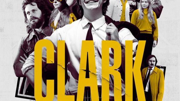 Das Poster für die Netflix-Serie „Clark“ zeigt Bill Skarsgård und andere Darsteller in verschiedenen Szenen.