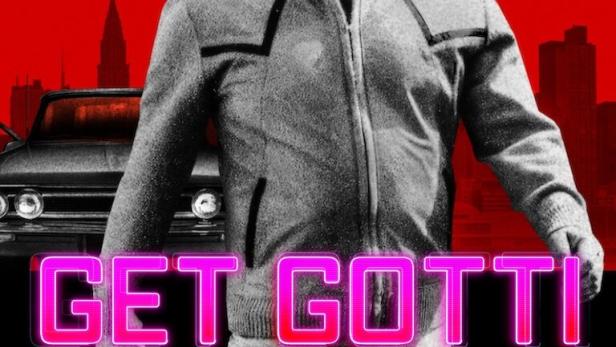 Ein stilisierter Mann im Trainingsanzug vor einer roten Skyline und dem Schriftzug „Get Gotti“.