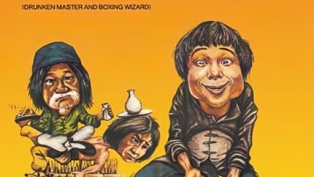 Das Filmplakat für „Drunken Master“ zeigt zwei Karikaturfiguren.