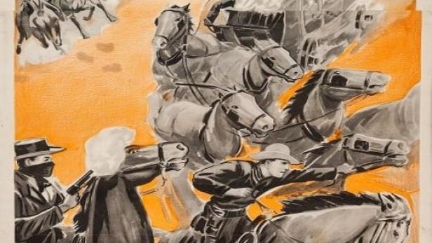 Das Filmplakat für „Colorado“ zeigt eine Verfolgungsjagd mit Pferden und einer Kutsche.