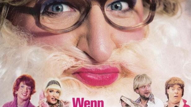 Das Filmplakat zu „Wenn Ediths Glocken läuten“ zeigt eine verkleidete Person mit Weihnachtsmütze und Bart.