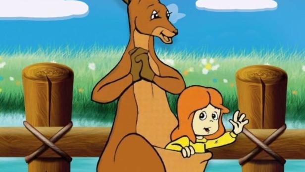 Das Cover des Kinderfilms „Dot & das Känguruh“ mit einem Känguru und einem kleinen Mädchen.