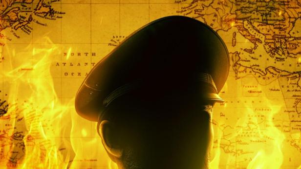 Das Cover der National Geographic-Dokumentation „Regelwerk der Diktatoren“ mit einer Silhouette vor einer brennenden Karte.