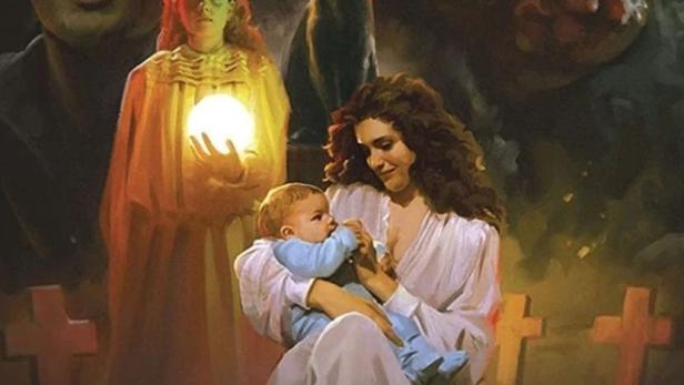 Das Filmplakat für „The Black Cat“ zeigt eine Frau mit Baby, eine weitere Frau mit einer leuchtenden Kugel und eine schwarze Katze.