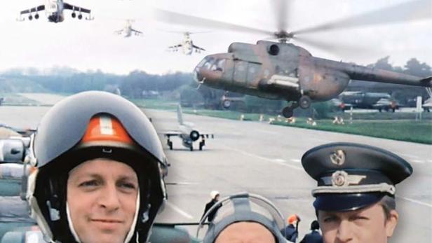 Das Filmplakat für „Flieger“ zeigt Hubschrauber und Piloten auf einem Flugfeld.