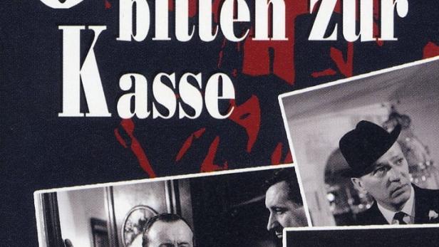 Das Filmplakat für „Die Gentlemen bitten zur Kasse“ zeigt mehrere Szenen mit den Schauspielern.