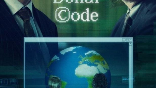 Das Filmplakat für „The Billion Dollar Code“ zeigt zwei Männer und eine digitale Weltkarte.