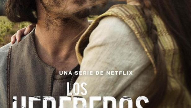 Ein Mann und ein Mädchen umarmen sich auf dem Filmplakat zu „Los herederos de la tierra“.