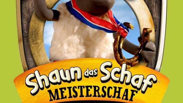 Shaun das Schaf präsentiert sich als Meister auf einem Logo.