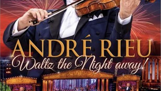 Ein Plakat für das André Rieu Maastricht Konzert 2025, auf dem Rieu Geige spielt und Paare tanzen.