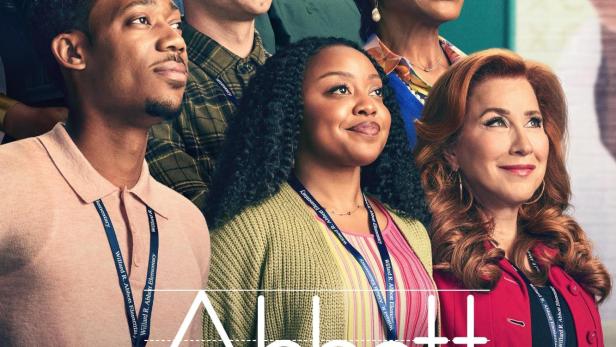 Das Ensemble der Serie „Abbott Elementary“ posiert für ein Gruppenfoto.