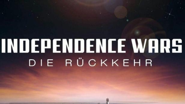 Das Filmplakat für „Independence Wars: Die Rückkehr“ zeigt ein UFO über einer Stadt.