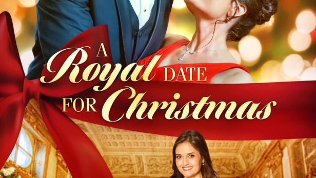 Das Filmplakat für „A Royal Date for Christmas“ zeigt Danica McKellar und Damon Runyan in festlicher Umgebung.